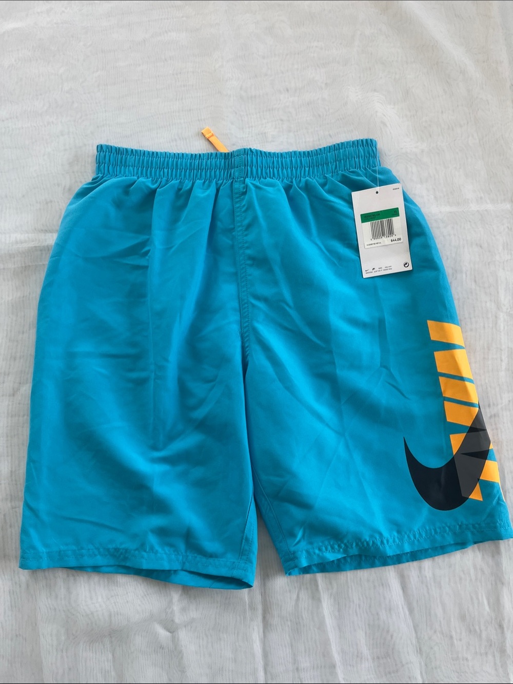 Nike Swim Aqua Blue Boys' Athletic Shorts with Orange Accent Swoosh